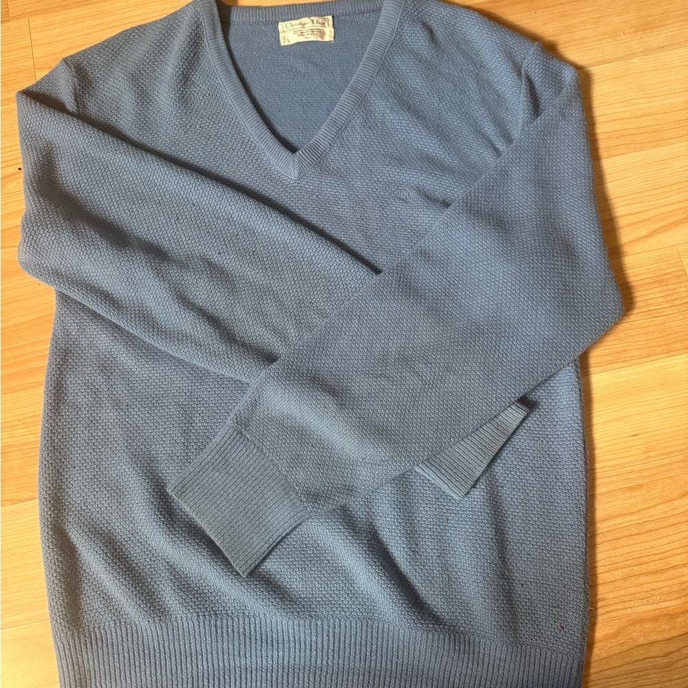Dior Men’s V-Neck Sweater in Dusty Blue